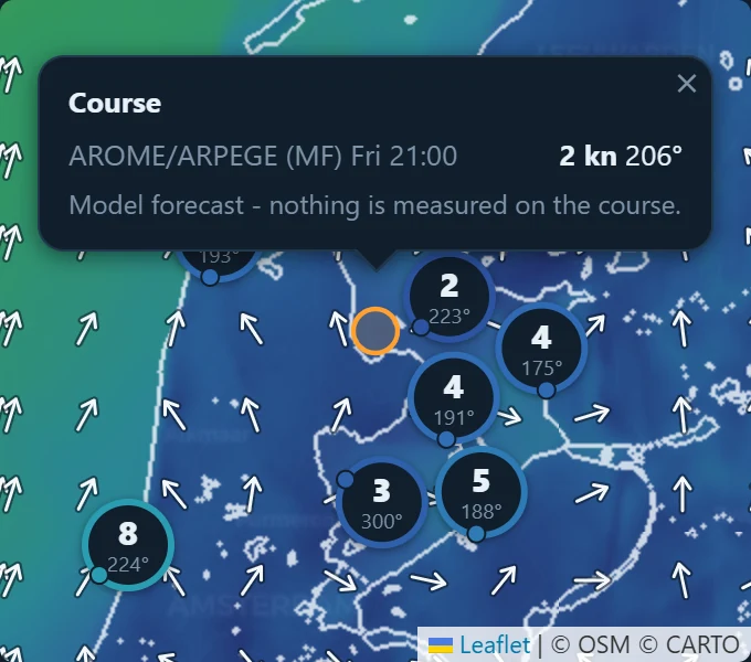 Tap the course: the model forecast for the course.
